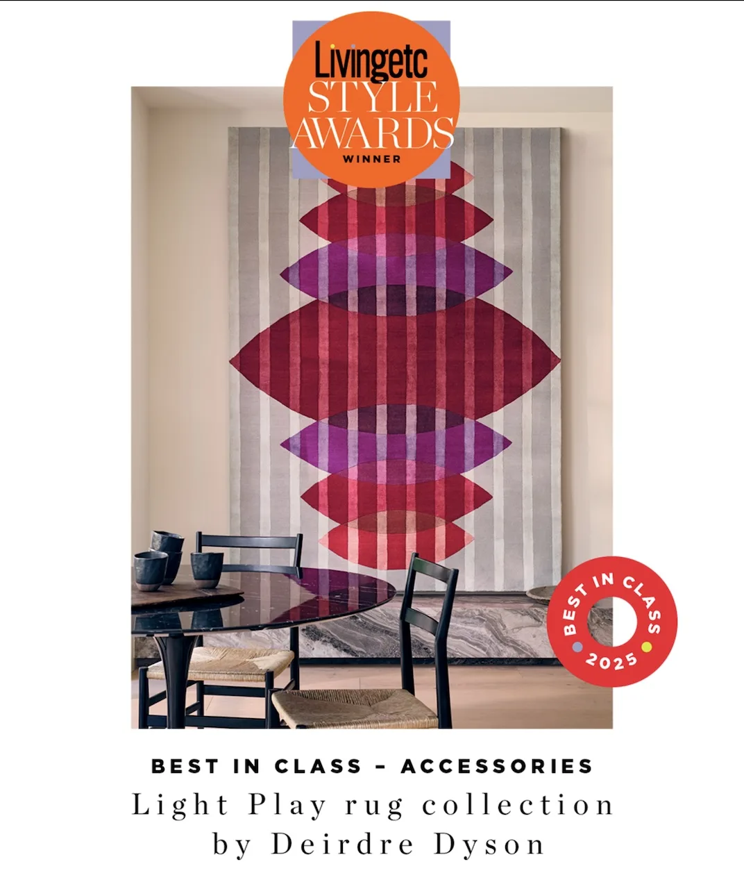 Deirdre Dyson wins Livingetc Style Award ‘Best in Class’ for ‘Light Play’ Rug Collection