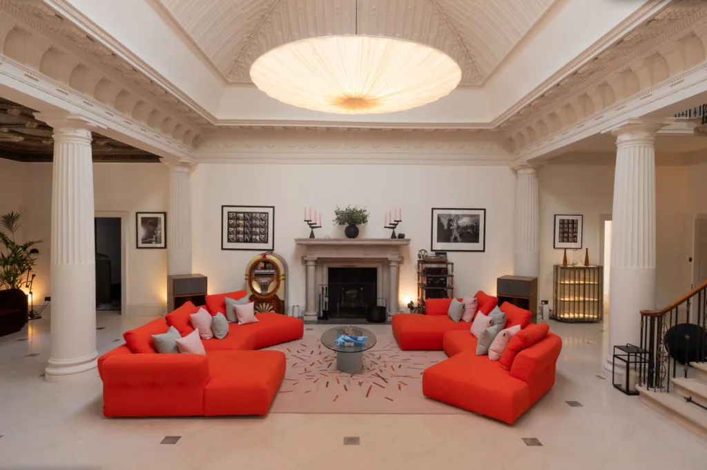 A custom version of Deirdre Dyson’s ATTITUDE hand knotted wool and silk rug in a Grade II listed property 