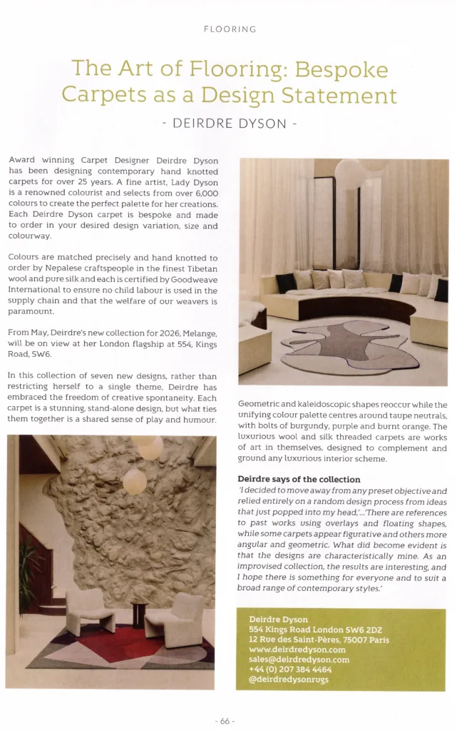 Deirdre Dyson's Melange rug collection features in the World of Hospitality magazine