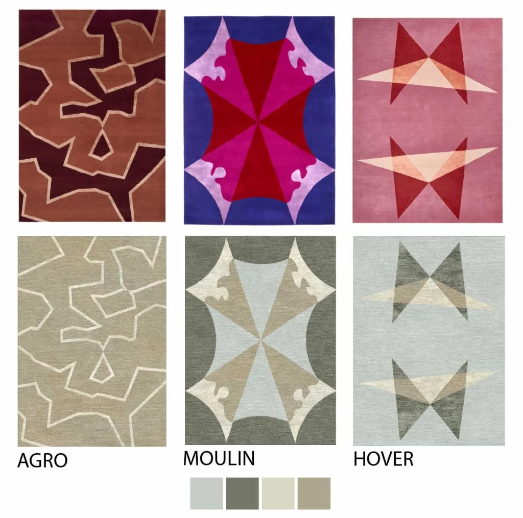 Deirdre Dyson colourful hand knotted carpets re-imagined in neutrals