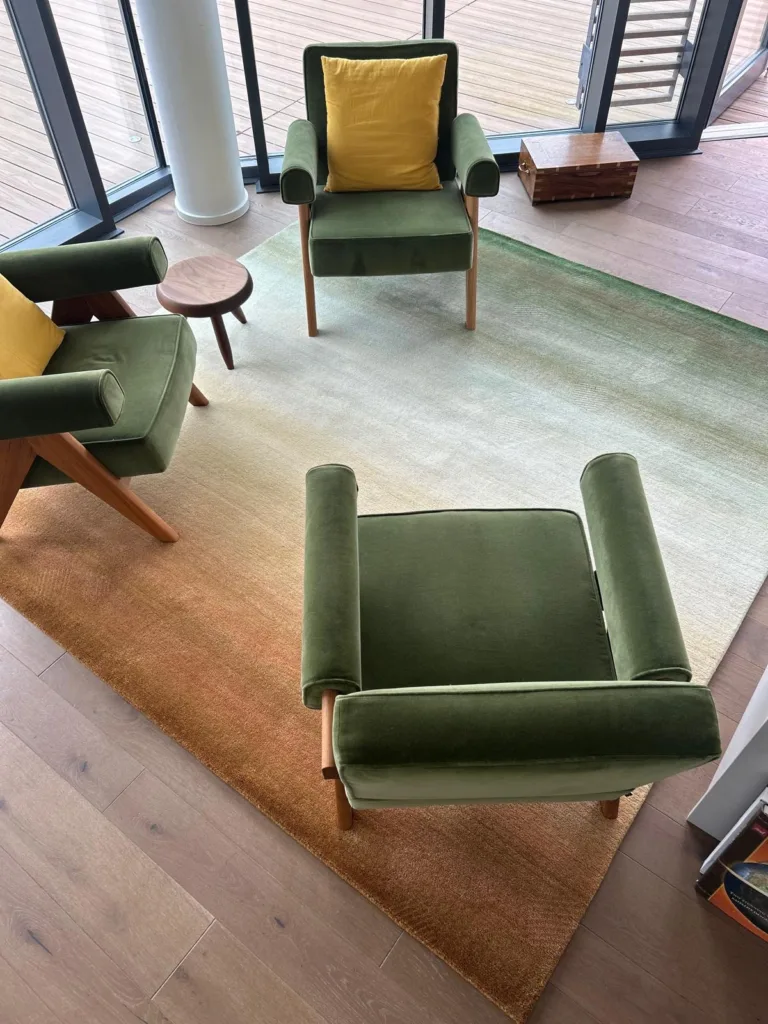 A custom graded version of Deirdre Dyson's CASSATA hand knotted rug