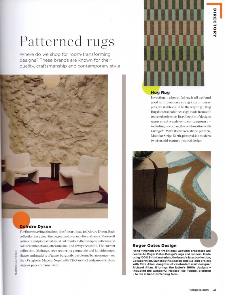 Deirdre Dyson O hand knotted rug in the November issue of Livingetc magazine